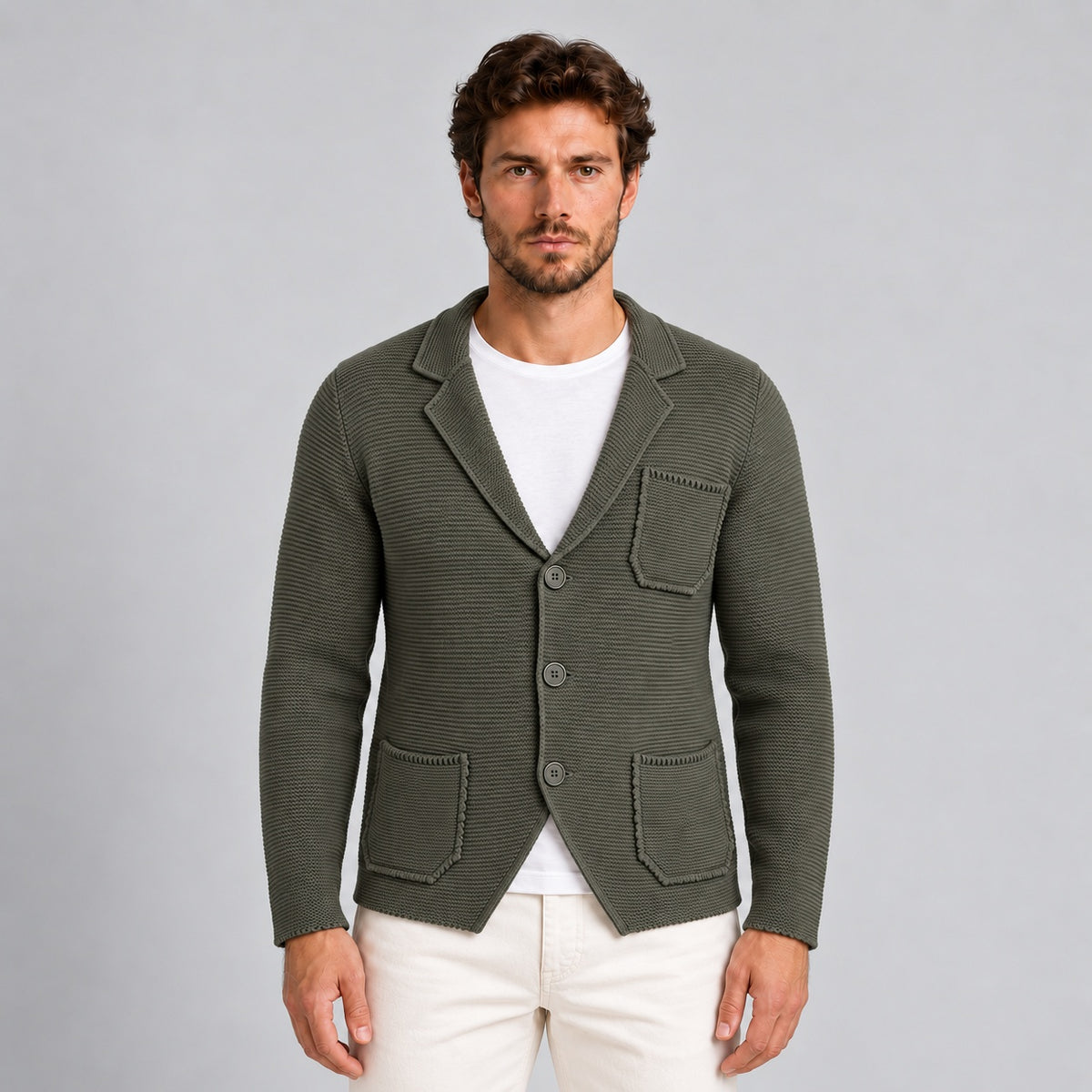GIACCA UOMO COTONE BLAZER CARDIGAN LAVORATO A MAGLIA SLIM FIT