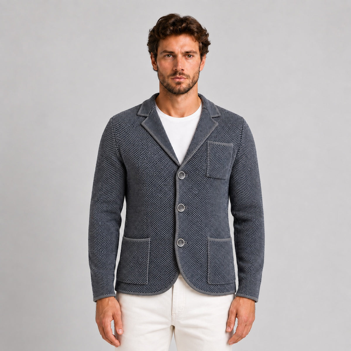 GIACCA UOMO BLAZER CASUAL ELEGANTE  MAGLIERIA CARDIGAN MISTO LANA