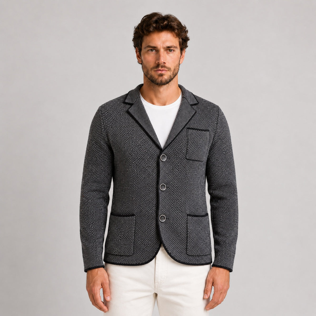 GIACCA UOMO BLAZER CASUAL ELEGANTE  MAGLIERIA CARDIGAN MISTO LANA