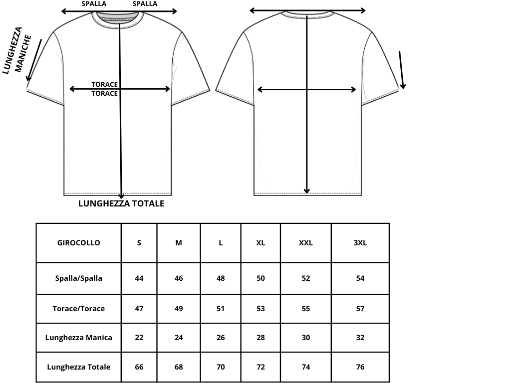 Tabella delle misure in centimetri per t-shirt da uomo — Pasquale Jimmy