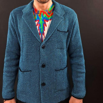 HERREN-STRICKJACKE AUS BAUMWOLL-CARDIGAN MIT PIQUE-MOTIV, SCHLANK, 100 % HERGESTELLT IN ITALIEN