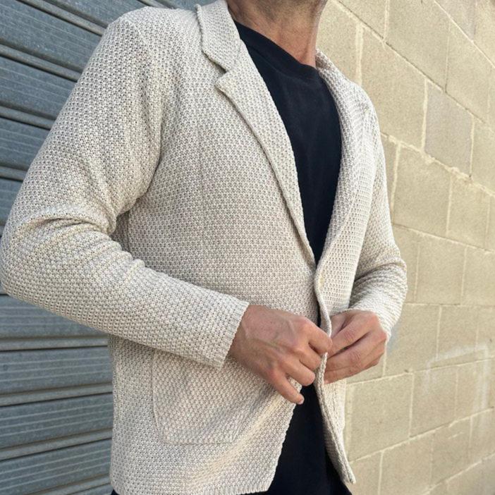 MEN'S JACKET LINKS COTTON SLIM KNITTED CARDIGAN 100% MADE IN ITALY