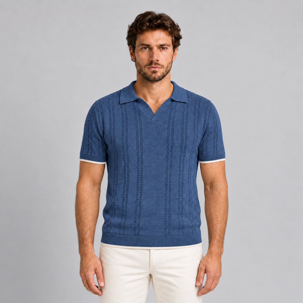 POLO UOMO COTONE CON RIGHINO A CONTRASTO MANICA CORTA MAGLIERIA 100% MADE IN ITALY