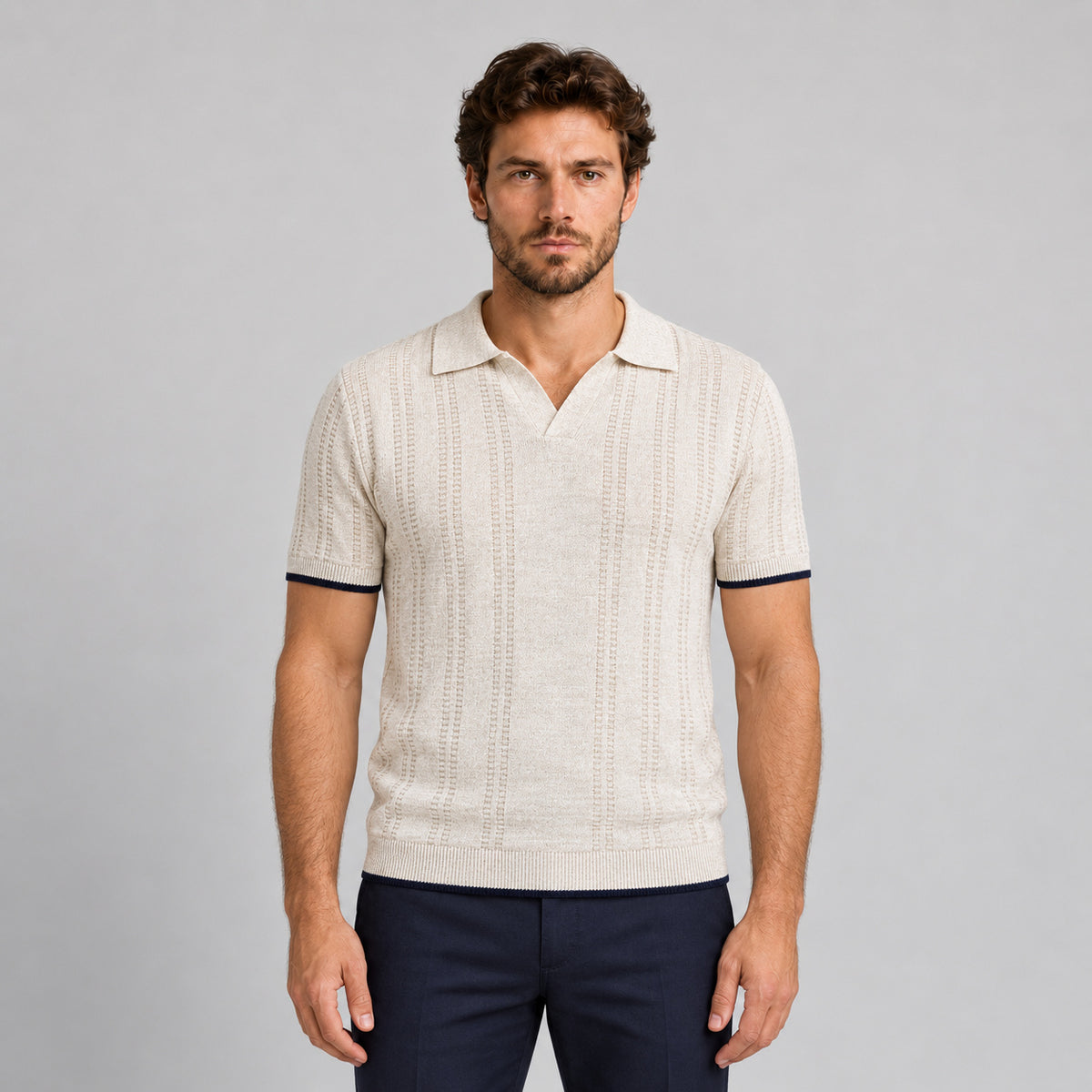 POLO UOMO COTONE CON RIGHINO A CONTRASTO MANICA CORTA MAGLIERIA 100% MADE IN ITALY