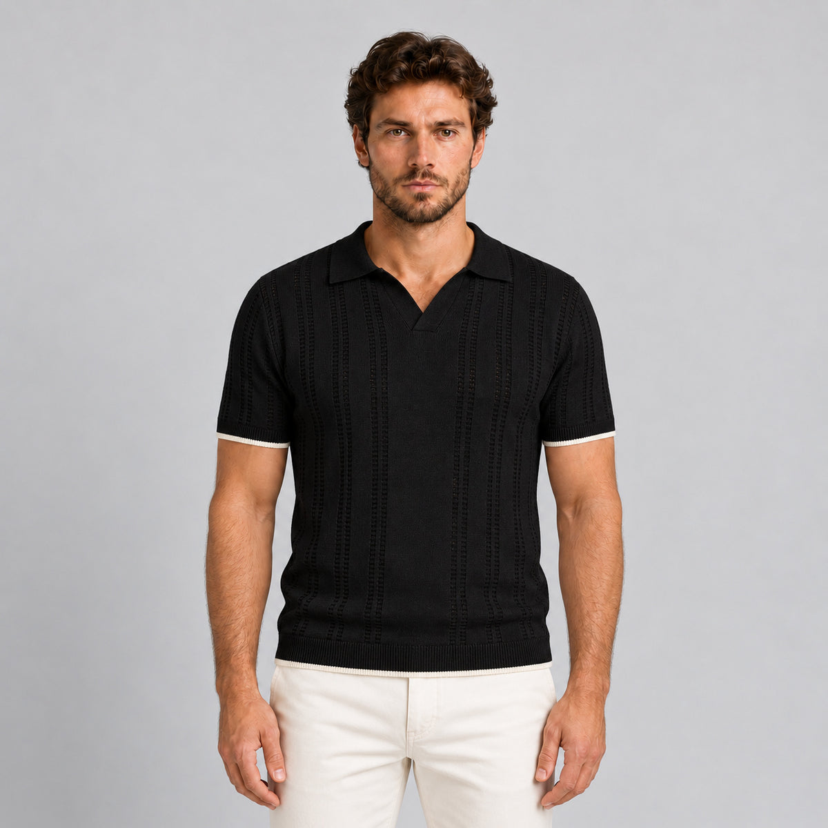 POLO UOMO COTONE CON RIGHINO A CONTRASTO MANICA CORTA MAGLIERIA 100% MADE IN ITALY