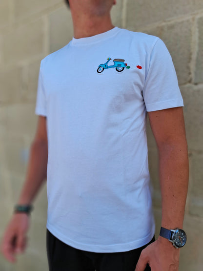 T-SHIRT UOMO 100% COTONE MANICA CORTA MAGLIETTA CON RICAMO VESPA MADE IN ITALY - Pasqualejimmy