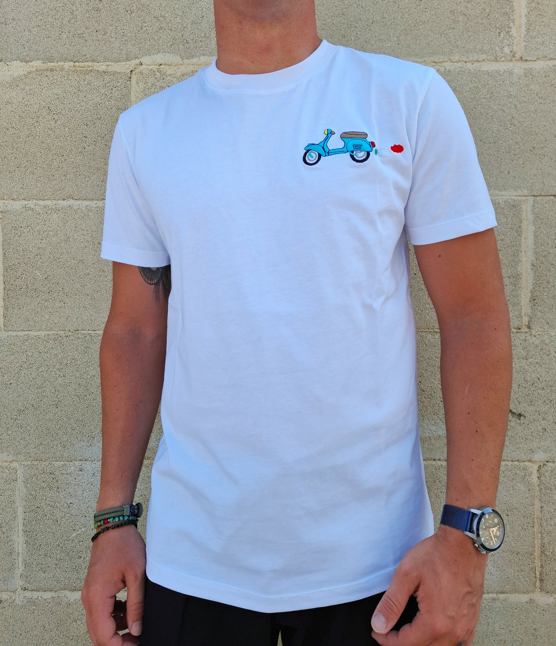 T-SHIRT UOMO 100% COTONE MANICA CORTA MAGLIETTA CON RICAMO VESPA MADE IN ITALY - Pasqualejimmy