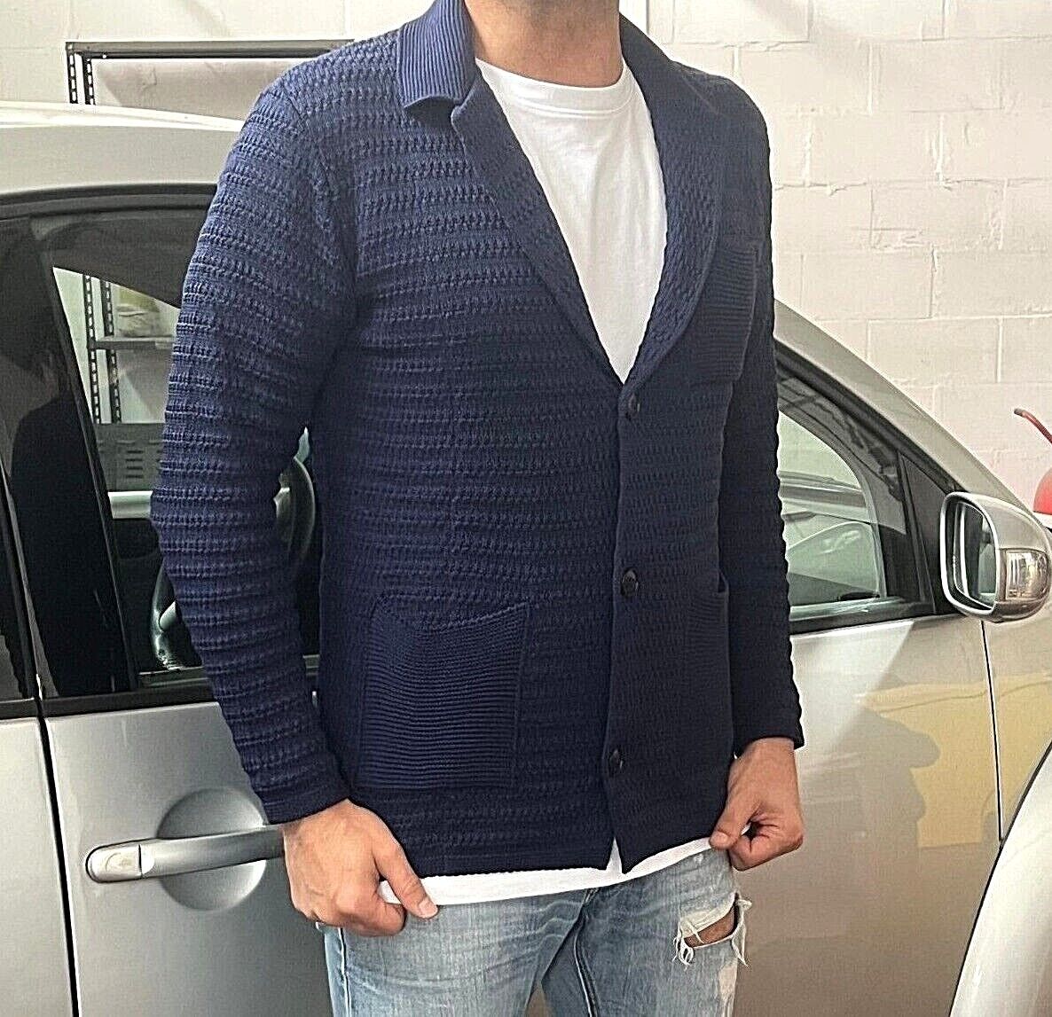 CARDIGAN UOMO COTONE LAVORATA A MAGLIA SLIM 100% MADE IN ITALY - Pasqualejimmy