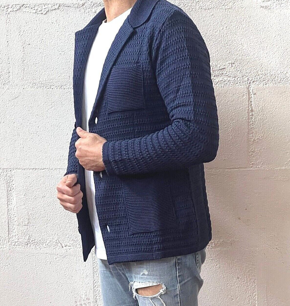 CARDIGAN UOMO COTONE LAVORATA A MAGLIA SLIM 100% MADE IN ITALY - Pasqualejimmy