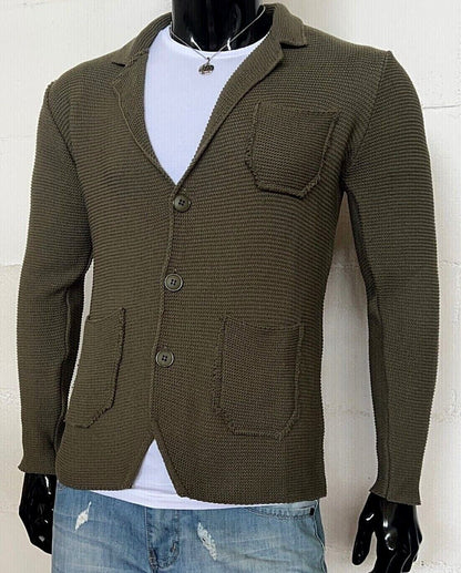 CARDIGAN UOMO COTONE LAVORATO A MAGLIA SLIM 100% MADE IN ITALY - Pasqualejimmy