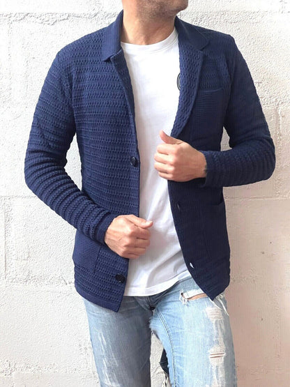 CARDIGAN UOMO COTONE LAVORATA A MAGLIA SLIM 100% MADE IN ITALY - Pasqualejimmy