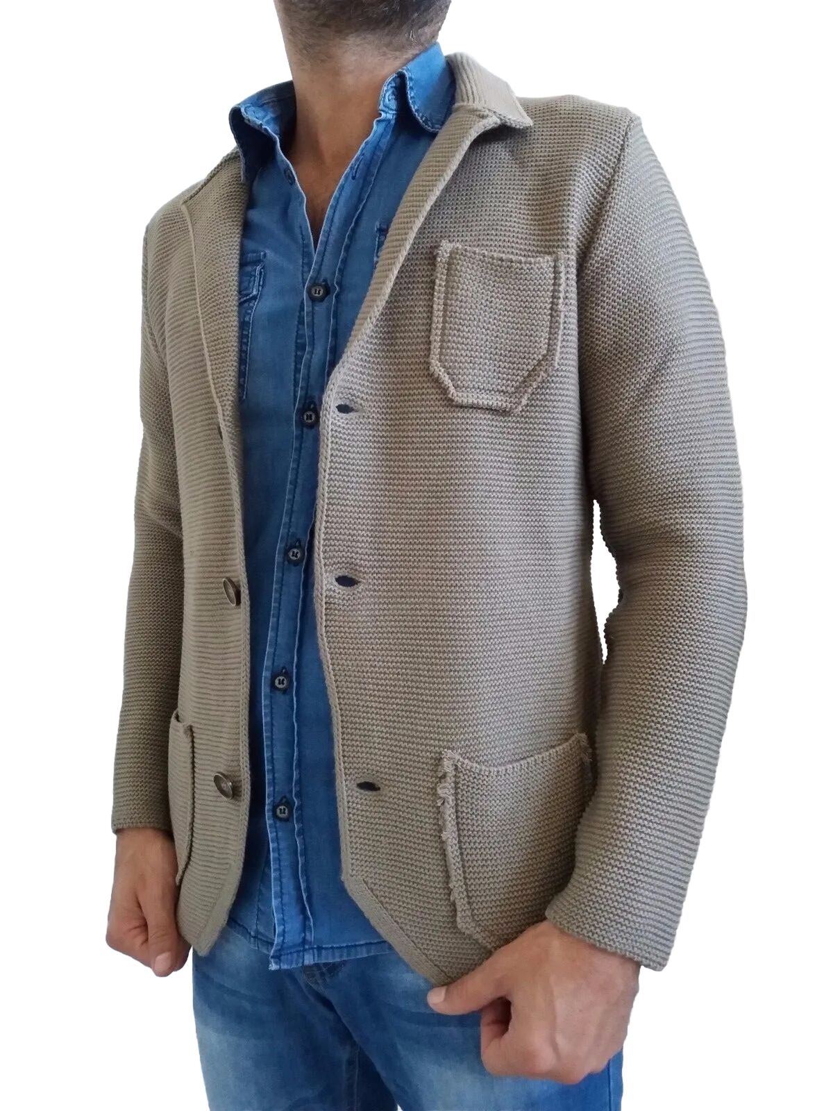 CARDIGAN UOMO MISTO LANA  SLIM 100% MADE IN ITALY - Pasqualejimmy