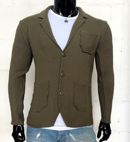 CARDIGAN UOMO COTONE LAVORATO A MAGLIA SLIM 100% MADE IN ITALY - Pasqualejimmy