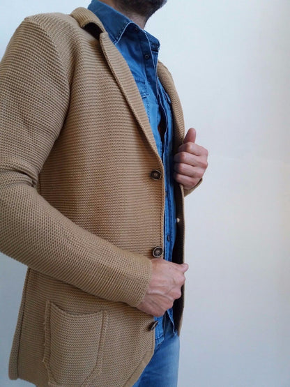 CARDIGAN UOMO MISTO LANA  SLIM 100% MADE IN ITALY - Pasqualejimmy