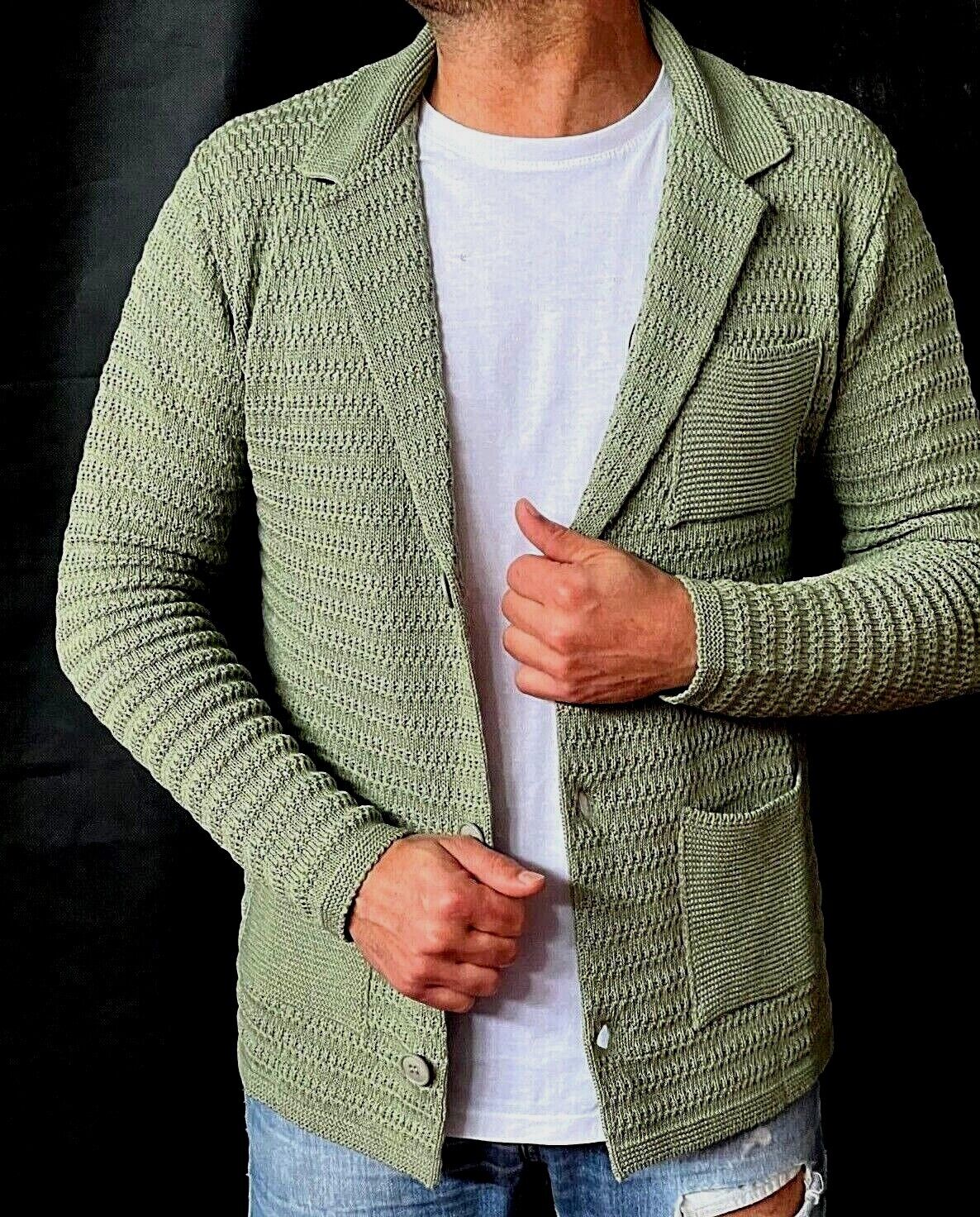 CARDIGAN UOMO COTONE LAVORATA A MAGLIA SLIM 100% MADE IN ITALY - Pasqualejimmy