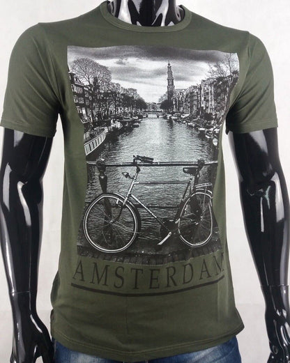 T-SHIRT UOMO STAMPA AMSTERDAM MAGLIETTA MANICA CORTA 100% COTONE MADE IN ITALY - Pasqualejimmy