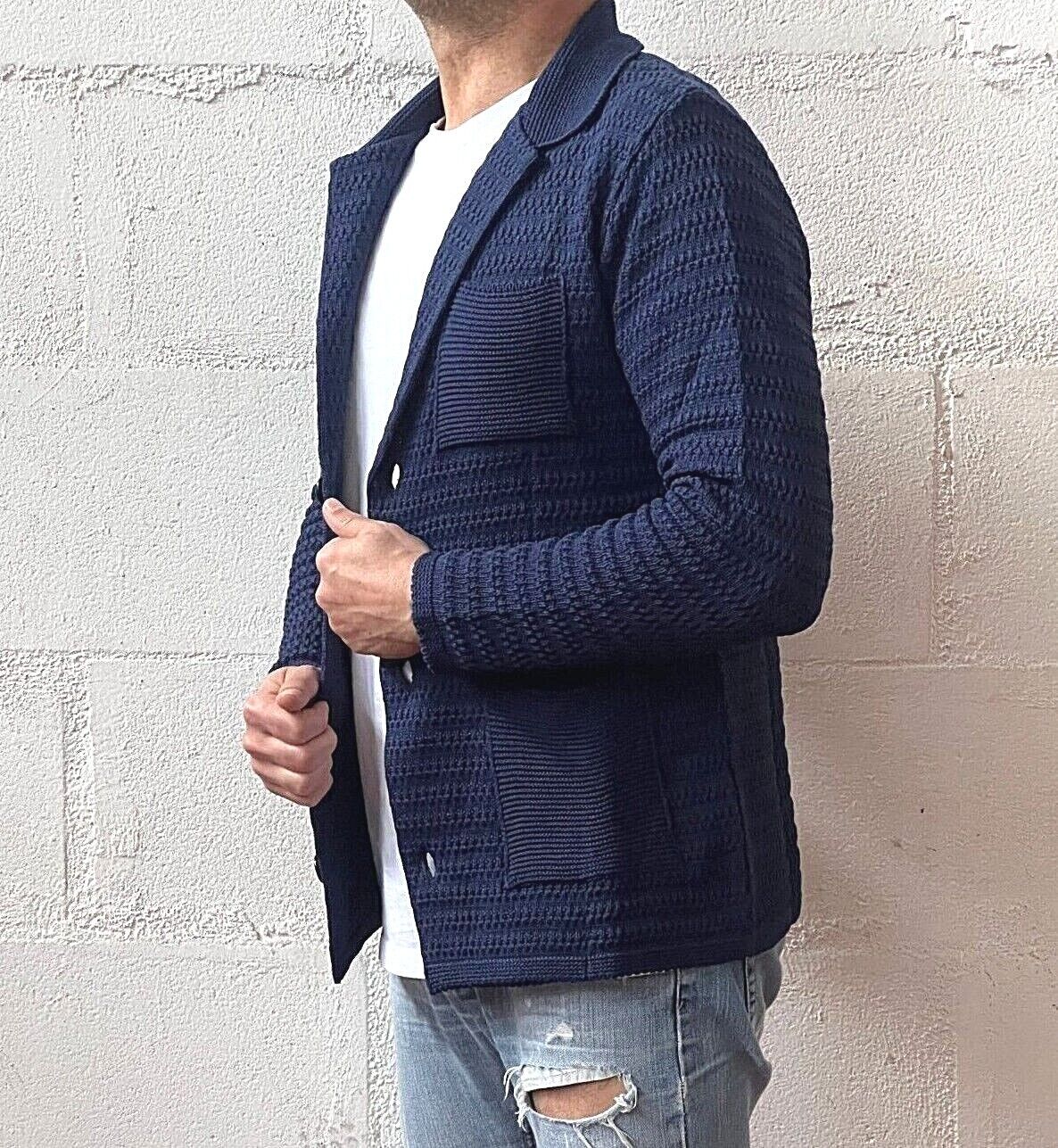 CARDIGAN UOMO COTONE LAVORATA A MAGLIA SLIM 100% MADE IN ITALY - Pasqualejimmy