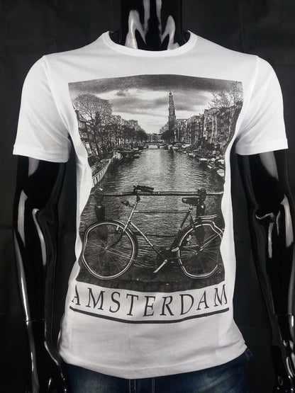 T-SHIRT UOMO STAMPA AMSTERDAM MAGLIETTA MANICA CORTA 100% COTONE MADE IN ITALY - Pasqualejimmy