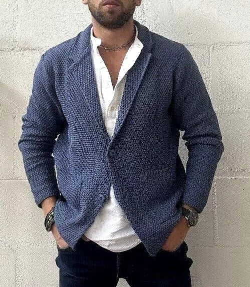 MEN'S JACKET LINKS COTTON SLIM KNITTED CARDIGAN 100% MADE IN ITALY